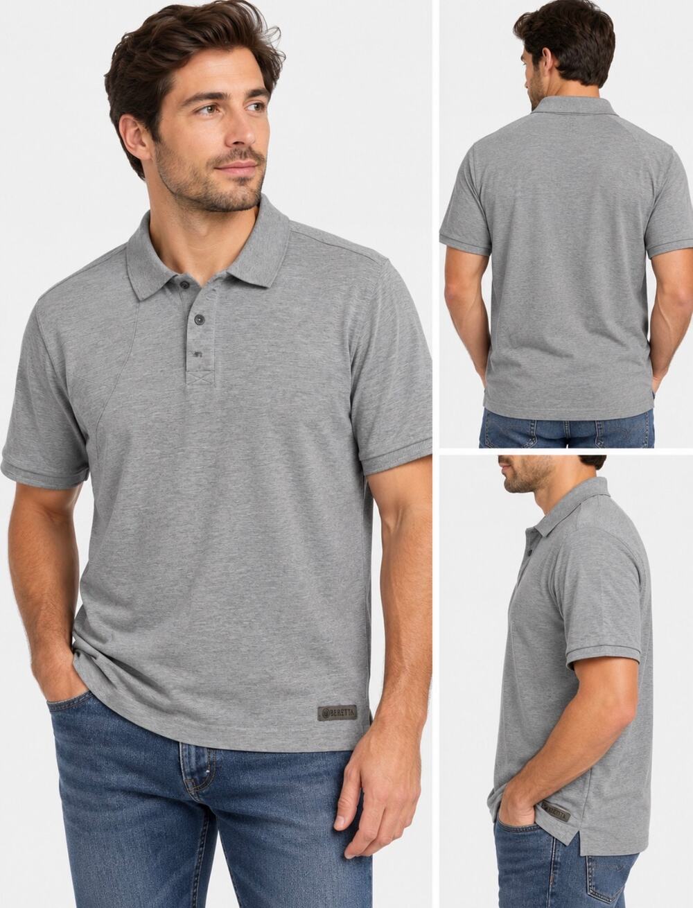 Beretta Men’s XL Gray Polo Shirt Cotton Blend Outdoor Hunting Casual Logo